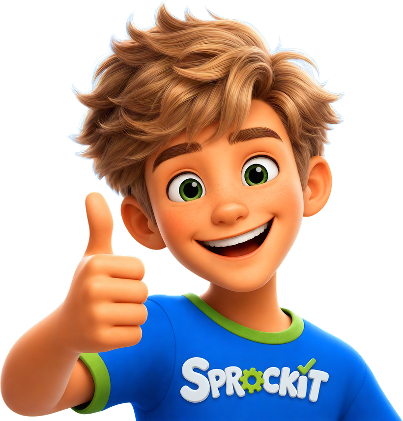 Sprockit mascot popping up with a thumbs up